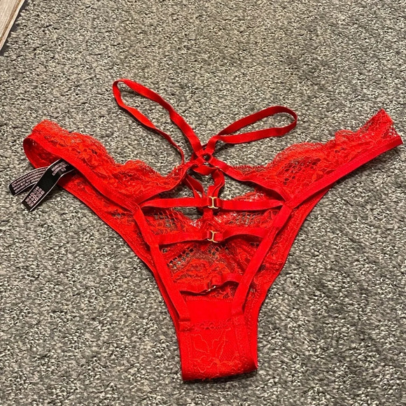 New! Victorias Secret Very Sexy Red Fishnet Open Back Brazilian Panties 16166 - Picture 5 of 12
